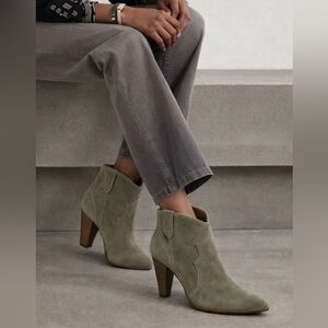 Isabel Marant Roxann olive green suede booties western festival boho